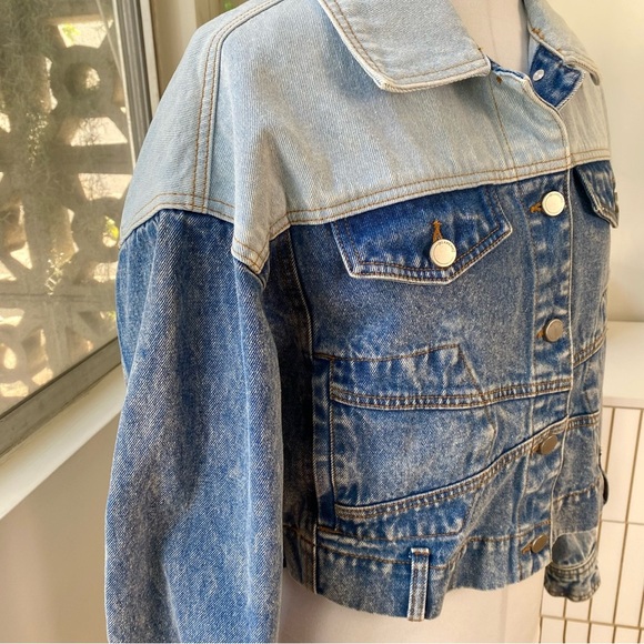 BLANK NYC Two-Tone Cropped Denim Trucker Jacket, Size S - Picture 5 of 11